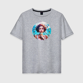 Женская футболка хлопок Oversize с принтом Лето в лунапарке: девушка с мороженым в Кировске, 100% хлопок | свободный крой, круглый ворот, спущенный рукав, длина до линии бедер
 | 