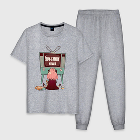 Мужская пижама хлопок с принтом Аня из аниме и манги spy x family в Тюмени, 100% хлопок | брюки и футболка прямого кроя, без карманов, на брюках мягкая резинка на поясе и по низу штанин
 | 