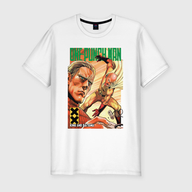 Мужская футболка хлопок Slim с принтом One Punch Man: Сайтама и Кинг в Тюмени, 92% хлопок, 8% лайкра | приталенный силуэт, круглый вырез ворота, длина до линии бедра, короткий рукав | 