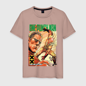 Мужская футболка хлопок с принтом One Punch Man: Сайтама и Кинг в Кировске, 100% хлопок | прямой крой, круглый вырез горловины, длина до линии бедер, слегка спущенное плечо. | 