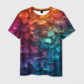 Мужская футболка 3D с принтом Абстракция разноцветная чешуя в Курске, 100% полиэфир | прямой крой, круглый вырез горловины, длина до линии бедер | 