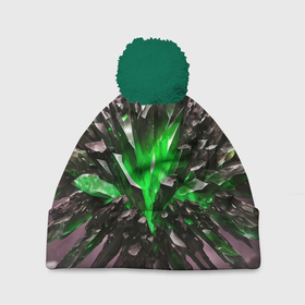 Шапка 3D c помпоном с принтом Драгоценный камень зелёный в Санкт-Петербурге, 100% полиэстер | универсальный размер, печать по всей поверхности изделия | 