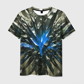 Мужская футболка 3D с принтом Драгоценный камень синий в Белгороде, 100% полиэфир | прямой крой, круглый вырез горловины, длина до линии бедер | 