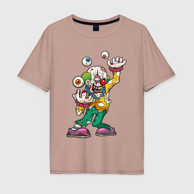 Мужская футболка хлопок Oversize с принтом Клоун жонглер в Екатеринбурге, 100% хлопок | свободный крой, круглый ворот, “спинка” длиннее передней части | 