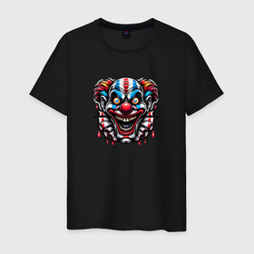 Мужская футболка хлопок с принтом Полосатый страшный клоун в Екатеринбурге, 100% хлопок | прямой крой, круглый вырез горловины, длина до линии бедер, слегка спущенное плечо. | 