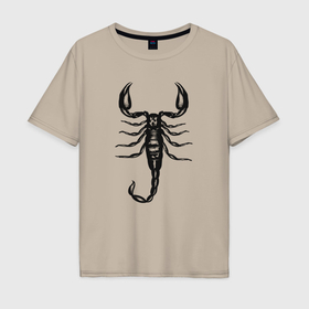 Мужская футболка хлопок Oversize с принтом Черный скорпион , 100% хлопок | свободный крой, круглый ворот, “спинка” длиннее передней части | Тематика изображения на принте: 
