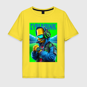Мужская футболка хлопок Oversize с принтом Cyber Bart Simpson   ai art fantasy в Новосибирске, 100% хлопок | свободный крой, круглый ворот, “спинка” длиннее передней части | 