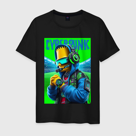 Мужская футболка хлопок с принтом Cyber Bart Simpson   ai art fantasy в Белгороде, 100% хлопок | прямой крой, круглый вырез горловины, длина до линии бедер, слегка спущенное плечо. | 