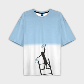 Мужская футболка oversize 3D с принтом Кот маляр в Курске,  |  | Тематика изображения на принте: 