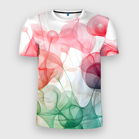Мужская футболка 3D Slim с принтом Цветные пузыри в Новосибирске, 100% полиэстер с улучшенными характеристиками | приталенный силуэт, круглая горловина, широкие плечи, сужается к линии бедра | 