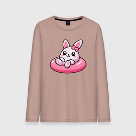 Мужской лонгслив хлопок с принтом Смешной розовый кролик в надувном круге в Петрозаводске, 100% хлопок |  | 