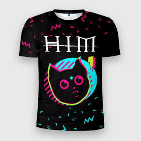 Мужская футболка 3D Slim с принтом HIM   rock star cat в Тюмени, 100% полиэстер с улучшенными характеристиками | приталенный силуэт, круглая горловина, широкие плечи, сужается к линии бедра | Тематика изображения на принте: 