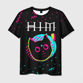 Мужская футболка 3D с принтом HIM   rock star cat в Белгороде, 100% полиэфир | прямой крой, круглый вырез горловины, длина до линии бедер | 