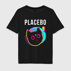 Мужская футболка хлопок Oversize с принтом Placebo rock star cat в Санкт-Петербурге, 100% хлопок | свободный крой, круглый ворот, “спинка” длиннее передней части | Тематика изображения на принте: 