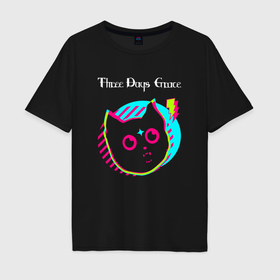 Мужская футболка хлопок Oversize с принтом Three Days Grace rock star cat в Екатеринбурге, 100% хлопок | свободный крой, круглый ворот, “спинка” длиннее передней части | 