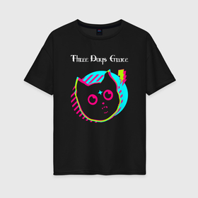 Женская футболка хлопок Oversize с принтом Three Days Grace rock star cat в Санкт-Петербурге, 100% хлопок | свободный крой, круглый ворот, спущенный рукав, длина до линии бедер
 | Тематика изображения на принте: 