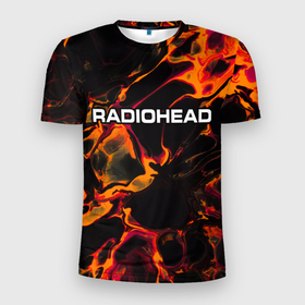 Мужская футболка 3D Slim с принтом Radiohead red lava в Тюмени, 100% полиэстер с улучшенными характеристиками | приталенный силуэт, круглая горловина, широкие плечи, сужается к линии бедра | 