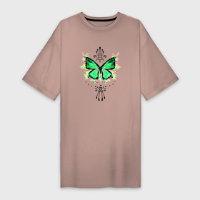 Платье-футболка хлопок с принтом Бабочка зеленая корона ,  |  | 