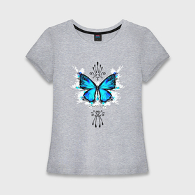 Женская футболка хлопок Slim с принтом Бабочка голубая корона ,  |  | Тематика изображения на принте: 