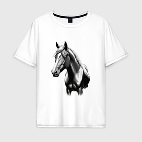 Мужская футболка хлопок Oversize с принтом Портрет лошади в Санкт-Петербурге, 100% хлопок | свободный крой, круглый ворот, “спинка” длиннее передней части | 