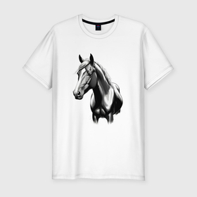 Мужская футболка хлопок Slim с принтом Портрет лошади , 92% хлопок, 8% лайкра | приталенный силуэт, круглый вырез ворота, длина до линии бедра, короткий рукав | 