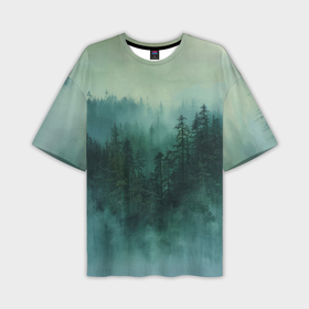 Мужская футболка oversize 3D с принтом Утро в туманом лесу в Петрозаводске,  |  | 