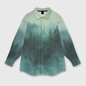 Мужская рубашка oversize 3D с принтом Утро в туманом лесу в Петрозаводске,  |  | 