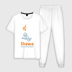 Мужская пижама хлопок с принтом Shawa eating environment в Тюмени, 100% хлопок | брюки и футболка прямого кроя, без карманов, на брюках мягкая резинка на поясе и по низу штанин
 | 