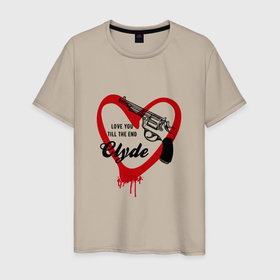 Мужская футболка хлопок с принтом Клайд сердце и пистолет в Курске, 100% хлопок | прямой крой, круглый вырез горловины, длина до линии бедер, слегка спущенное плечо. | Тематика изображения на принте: 