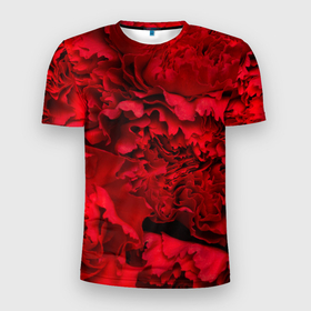 Мужская футболка 3D Slim с принтом Красные лепестки цветка в Кировске, 100% полиэстер с улучшенными характеристиками | приталенный силуэт, круглая горловина, широкие плечи, сужается к линии бедра | 