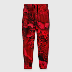 Мужские брюки 3D с принтом Красные лепестки цветка в Кировске, 100% полиэстер | манжеты по низу, эластичный пояс регулируется шнурком, по бокам два кармана без застежек, внутренняя часть кармана из мелкой сетки | 