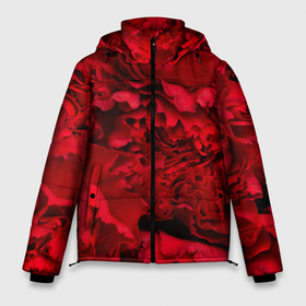 Мужская зимняя куртка 3D с принтом Красные лепестки цветка в Кировске, верх — 100% полиэстер; подкладка — 100% полиэстер; утеплитель — 100% полиэстер | длина ниже бедра, свободный силуэт Оверсайз. Есть воротник-стойка, отстегивающийся капюшон и ветрозащитная планка. 

Боковые карманы с листочкой на кнопках и внутренний карман на молнии. | 