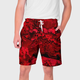 Мужские шорты 3D с принтом Красные лепестки цветка в Кировске,  полиэстер 100% | прямой крой, два кармана без застежек по бокам. Мягкая трикотажная резинка на поясе, внутри которой широкие завязки. Длина чуть выше колен | 
