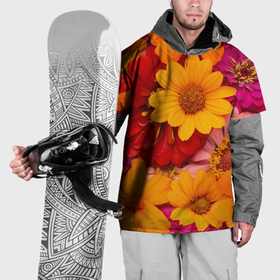 Накидка на куртку 3D с принтом Цинии и космос оранжевые в Тюмени, 100% полиэстер |  | Тематика изображения на принте: 