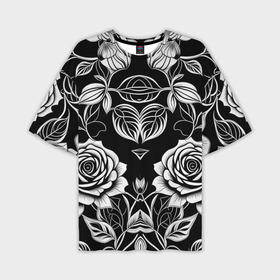 Мужская футболка oversize 3D с принтом Чёрно белые узоры роза в Петрозаводске,  |  | 