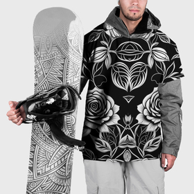 Накидка на куртку 3D с принтом Чёрно белые узоры роза в Петрозаводске, 100% полиэстер |  | 
