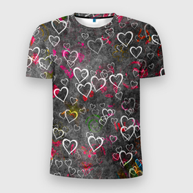 Мужская футболка 3D Slim с принтом Серое сердце в Кировске, 100% полиэстер с улучшенными характеристиками | приталенный силуэт, круглая горловина, широкие плечи, сужается к линии бедра | 