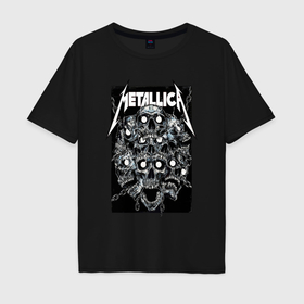 Мужская футболка хлопок Oversize с принтом Metallica   skulls в Кировске, 100% хлопок | свободный крой, круглый ворот, “спинка” длиннее передней части | Тематика изображения на принте: 