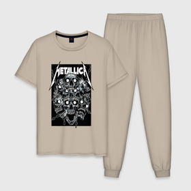 Мужская пижама хлопок с принтом Metallica   skulls в Санкт-Петербурге, 100% хлопок | брюки и футболка прямого кроя, без карманов, на брюках мягкая резинка на поясе и по низу штанин
 | 