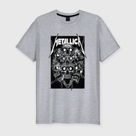 Мужская футболка хлопок Slim с принтом Metallica   skulls в Кировске, 92% хлопок, 8% лайкра | приталенный силуэт, круглый вырез ворота, длина до линии бедра, короткий рукав | Тематика изображения на принте: 