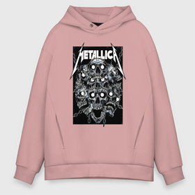 Мужское худи Oversize хлопок с принтом Metallica   skulls в Екатеринбурге, френч-терри — 70% хлопок, 30% полиэстер. Мягкий теплый начес внутри —100% хлопок | боковые карманы, эластичные манжеты и нижняя кромка, капюшон на магнитной кнопке | 