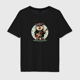 Мужская футболка хлопок Oversize с принтом Медведь   рок звезда в Белгороде, 100% хлопок | свободный крой, круглый ворот, “спинка” длиннее передней части | Тематика изображения на принте: 