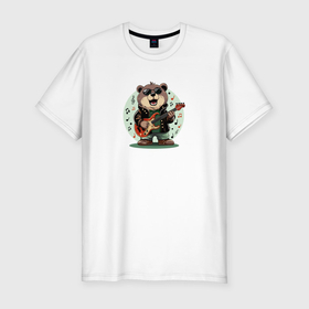 Мужская футболка хлопок Slim с принтом Медведь   рок звезда в Курске, 92% хлопок, 8% лайкра | приталенный силуэт, круглый вырез ворота, длина до линии бедра, короткий рукав | 