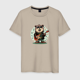 Мужская футболка хлопок с принтом Медведь   рок звезда в Белгороде, 100% хлопок | прямой крой, круглый вырез горловины, длина до линии бедер, слегка спущенное плечо. | 