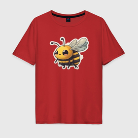 Мужская футболка хлопок Oversize с принтом Милая пчела в Санкт-Петербурге, 100% хлопок | свободный крой, круглый ворот, “спинка” длиннее передней части | Тематика изображения на принте: 