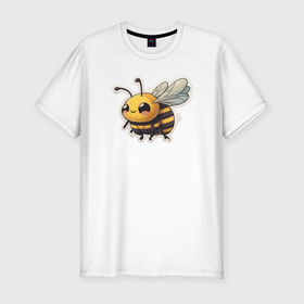 Мужская футболка хлопок Slim с принтом Милая пчела в Белгороде, 92% хлопок, 8% лайкра | приталенный силуэт, круглый вырез ворота, длина до линии бедра, короткий рукав | 