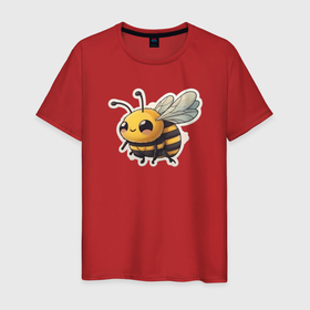 Мужская футболка хлопок с принтом Милая пчела в Кировске, 100% хлопок | прямой крой, круглый вырез горловины, длина до линии бедер, слегка спущенное плечо. | 