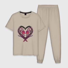 Мужская пижама хлопок с принтом Пиксельное сердце в Тюмени, 100% хлопок | брюки и футболка прямого кроя, без карманов, на брюках мягкая резинка на поясе и по низу штанин
 | 