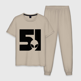 Мужская пижама хлопок с принтом Area 51 в Тюмени, 100% хлопок | брюки и футболка прямого кроя, без карманов, на брюках мягкая резинка на поясе и по низу штанин
 | 