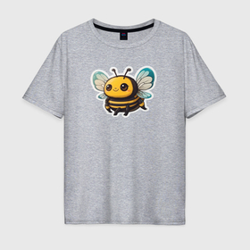 Мужская футболка хлопок Oversize с принтом Милая пчела в Белгороде, 100% хлопок | свободный крой, круглый ворот, “спинка” длиннее передней части | 